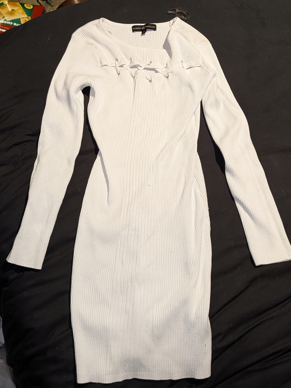 Almost Famous White Ribbed Long Sleeve Scoop Neck Sweater Dress